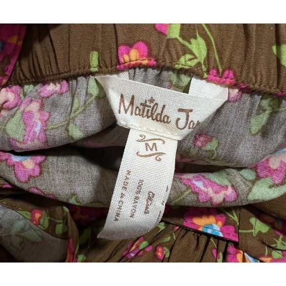 Matilda Jane Sz M Brown Pink Floral Print Ruffle Criss Cross Back Tank Top Women - Picture 10 of 16